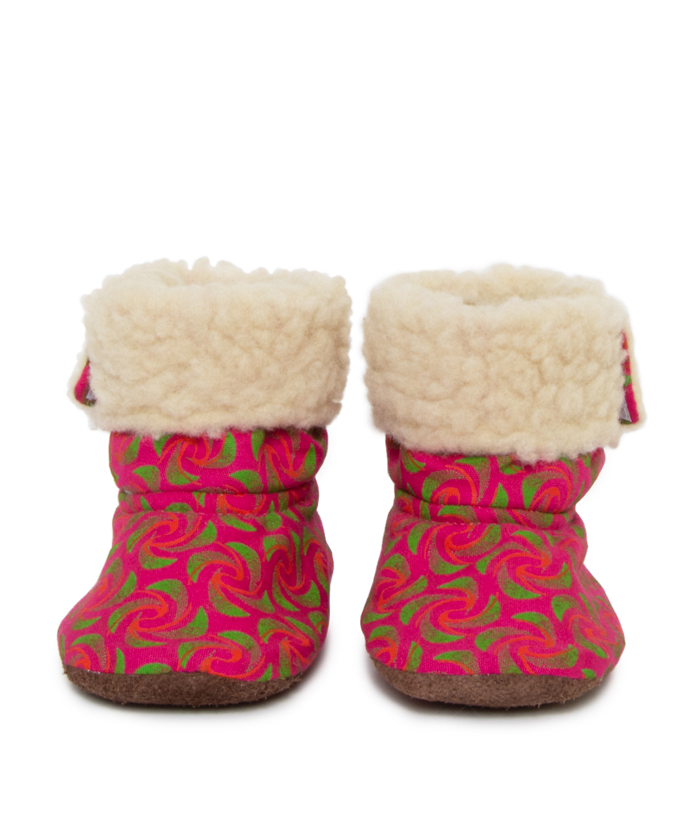 Shongololo Winter Booties in Pink Shweshwe